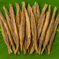 Generated dried fish product image on banana leaf