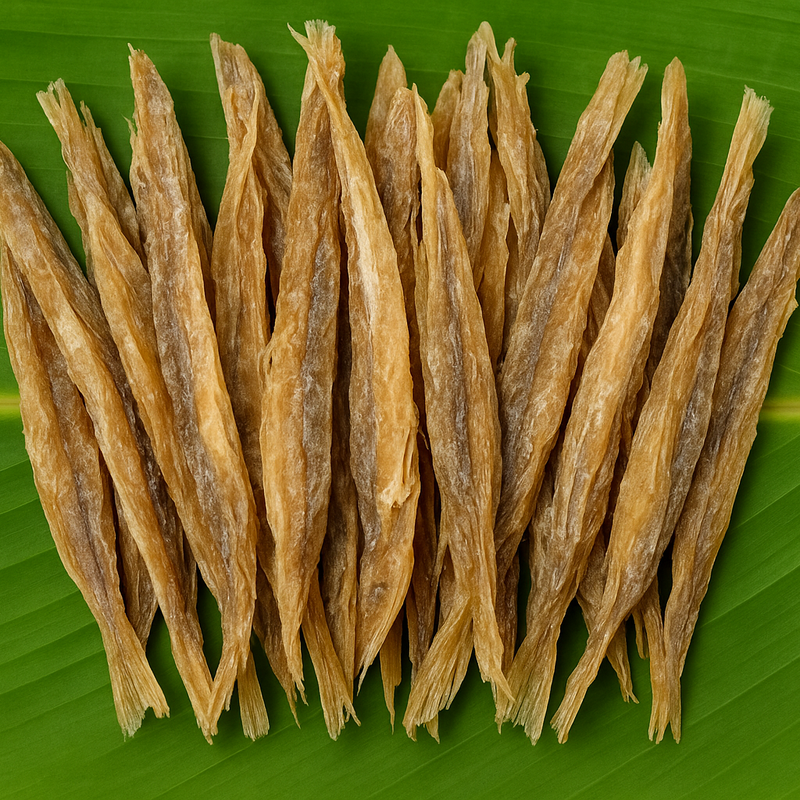 Generated dried fish product image on banana leaf