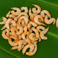 Generated dried prawns product image on banana leaf