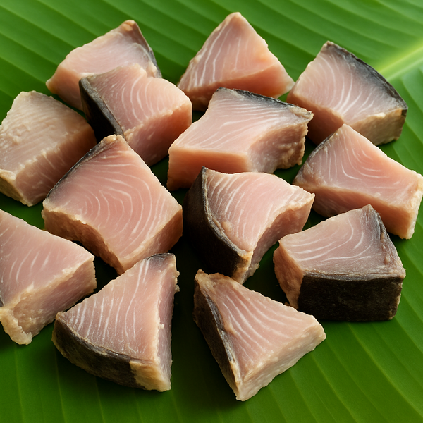 Generated dry fish product image on banana leaf