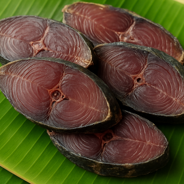 Generated dry tuna product image on banana leaf