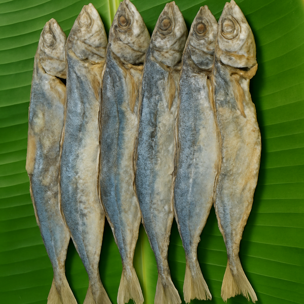 Generated whole dry fish product image on banana leaf
