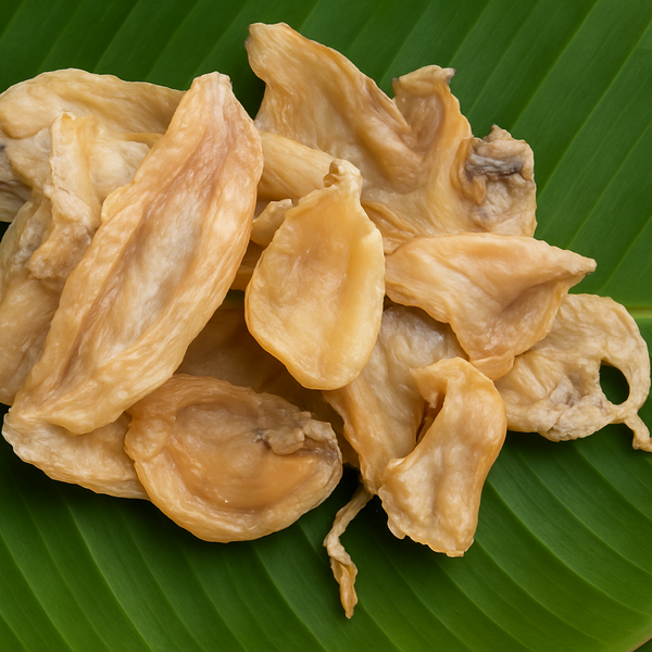 Professional product image of dried fish on banana leaf