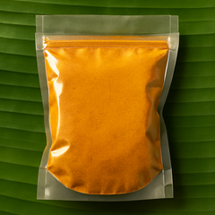 Professional product image of homemade masala on banana leaf