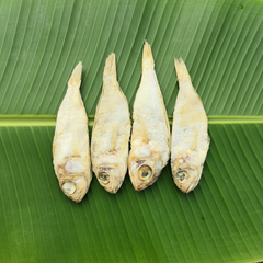 Dried fish pieces on banana leaf for Meta ads