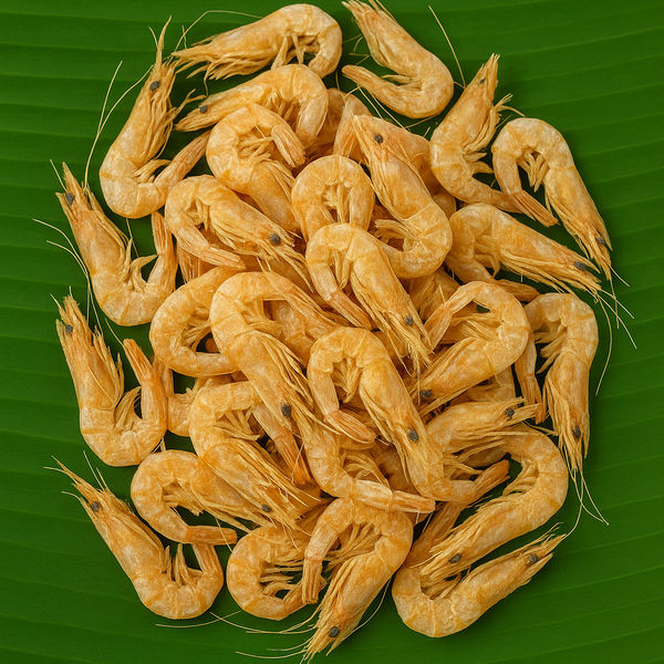 Dried prawns on banana leaf product image