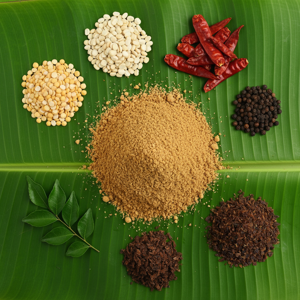 இடித்த மாசி Idli Podi with dried crushed tuna on banana leaf