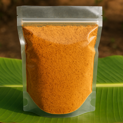 Professional product image of homemade masala on banana leaf