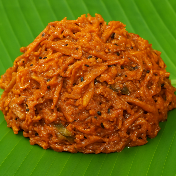 Square format Ayarai thokku on banana leaf