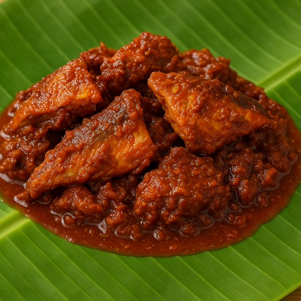 Square format Parrai karuvadu thokku on banana leaf