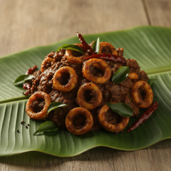 Squid Thokku on Banana Leaf