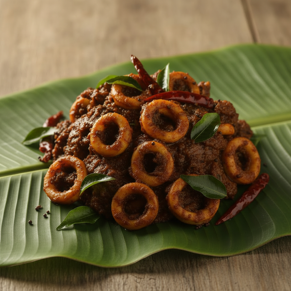 Squid Thokku on Banana Leaf