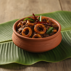 Squid Thokku on Banana Leaf